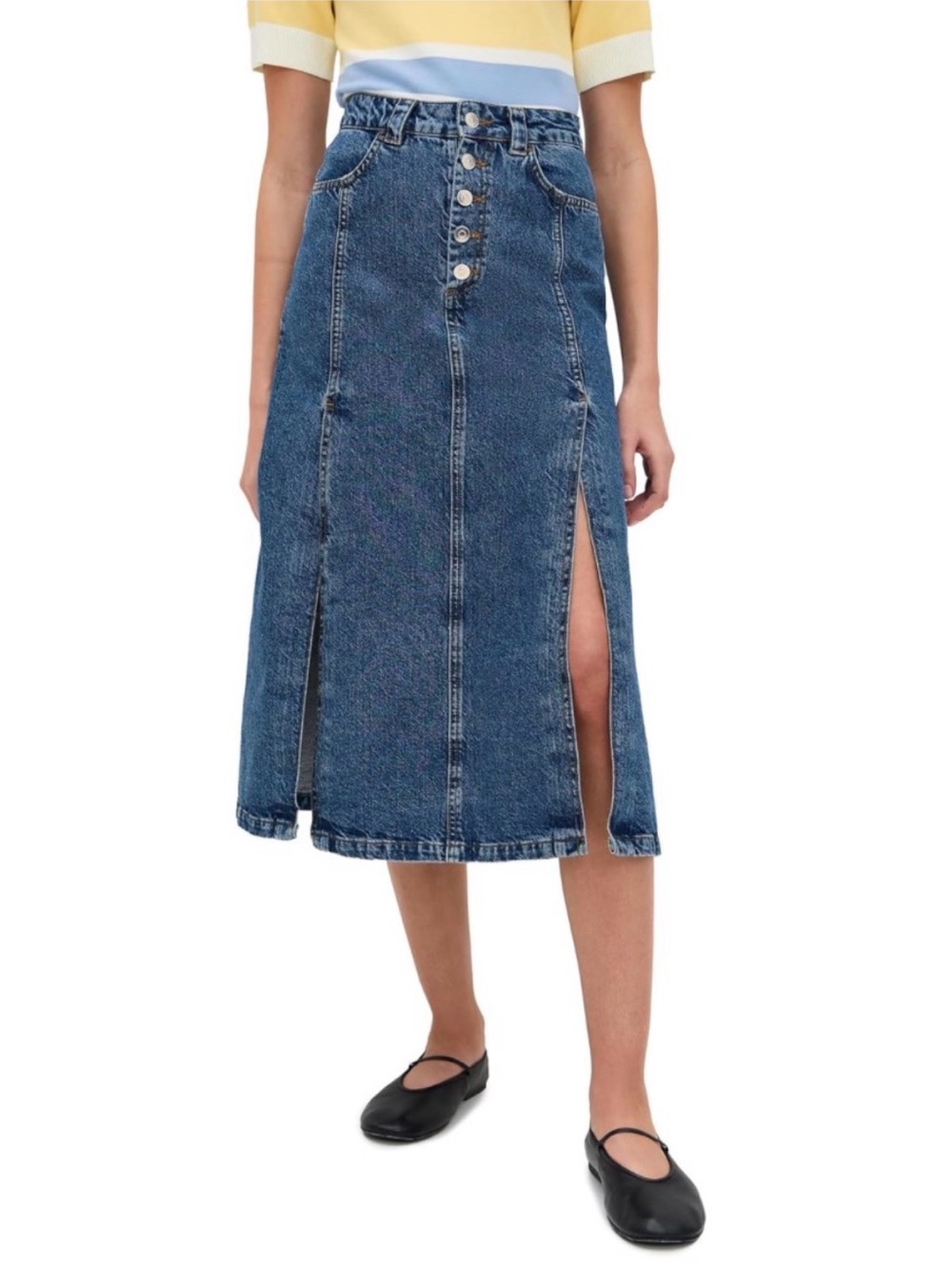 ALIGNE Denim Midi Skirt high rise with slits women’s size 2